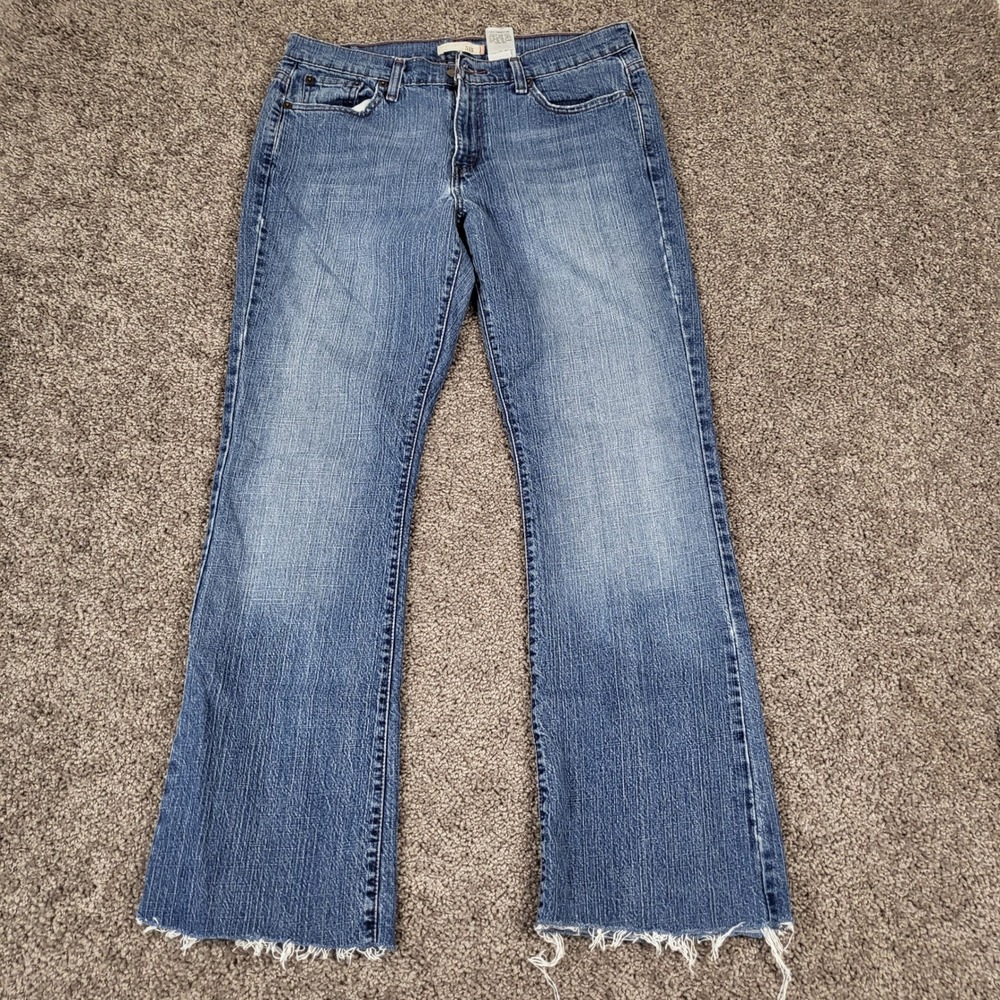 Levis 515 Boot Cut Jeans Womens 10 M Blue Vtg Y2K Raw Hem Frayed Stretch‎ Denim